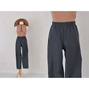 Vintage 80s Steel Gray Gathered Waist Polyester Pants‎ 6P | 24-30 waist